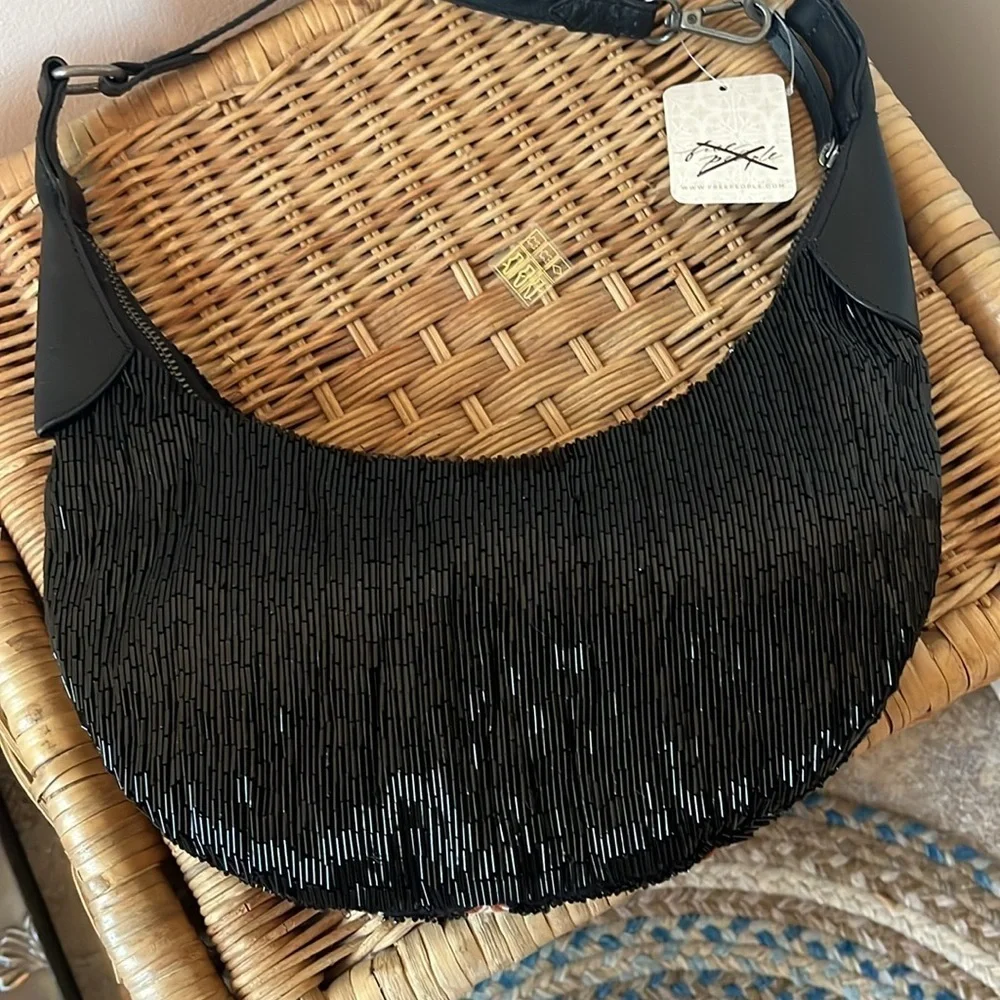 Free People Bugle Bead Clutch - Black NWT